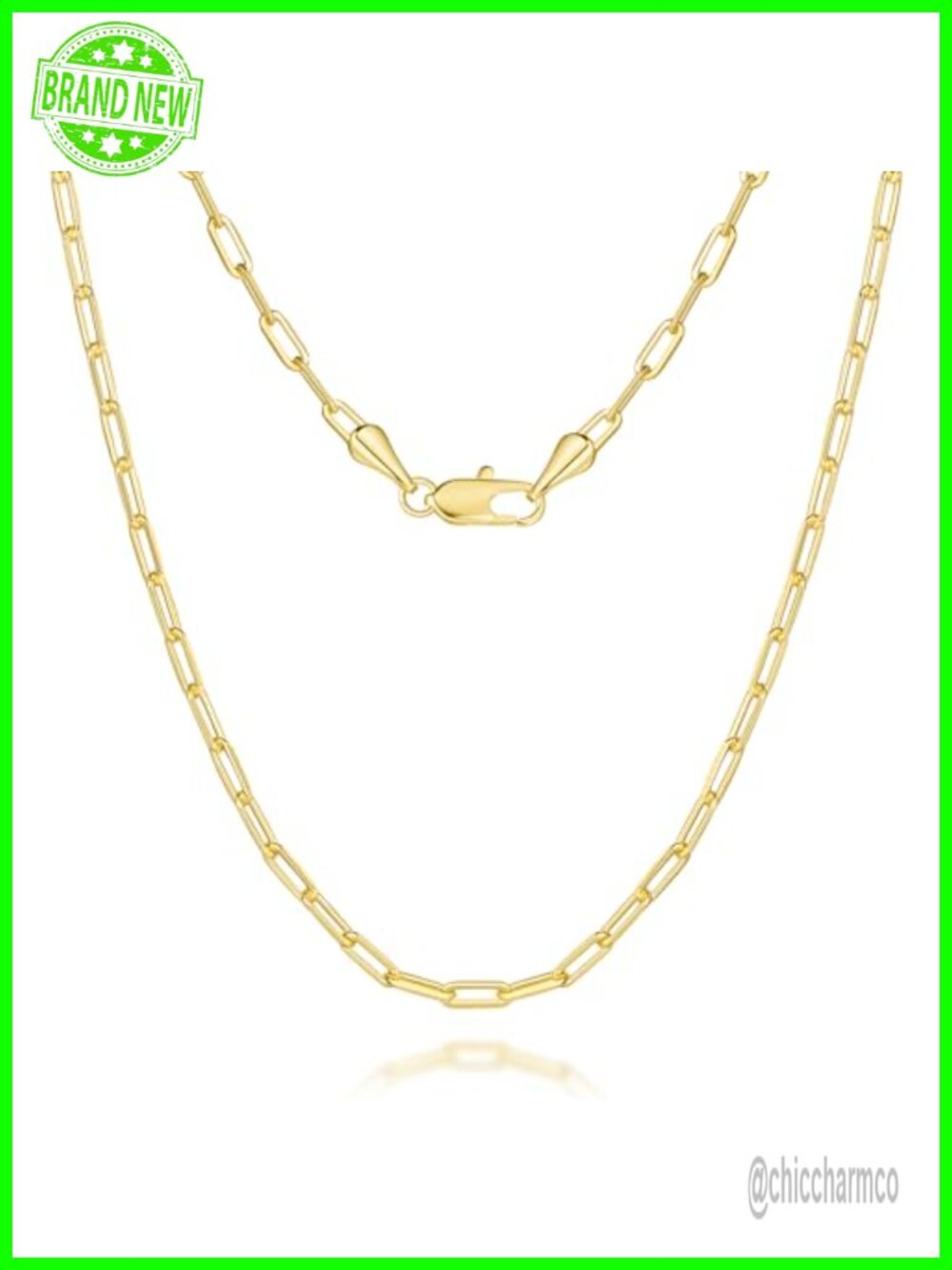 14K Gold Plated Paperclip Chain Necklace Non Tarnish Lobster Clasp Unisex